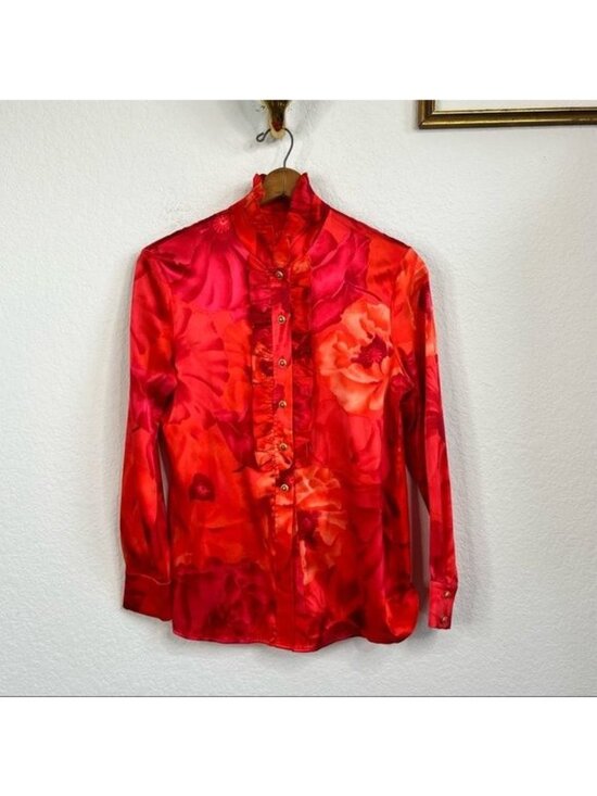 St. John Tops - St John Spring 04 Silk Ruffle Button Front Blouse